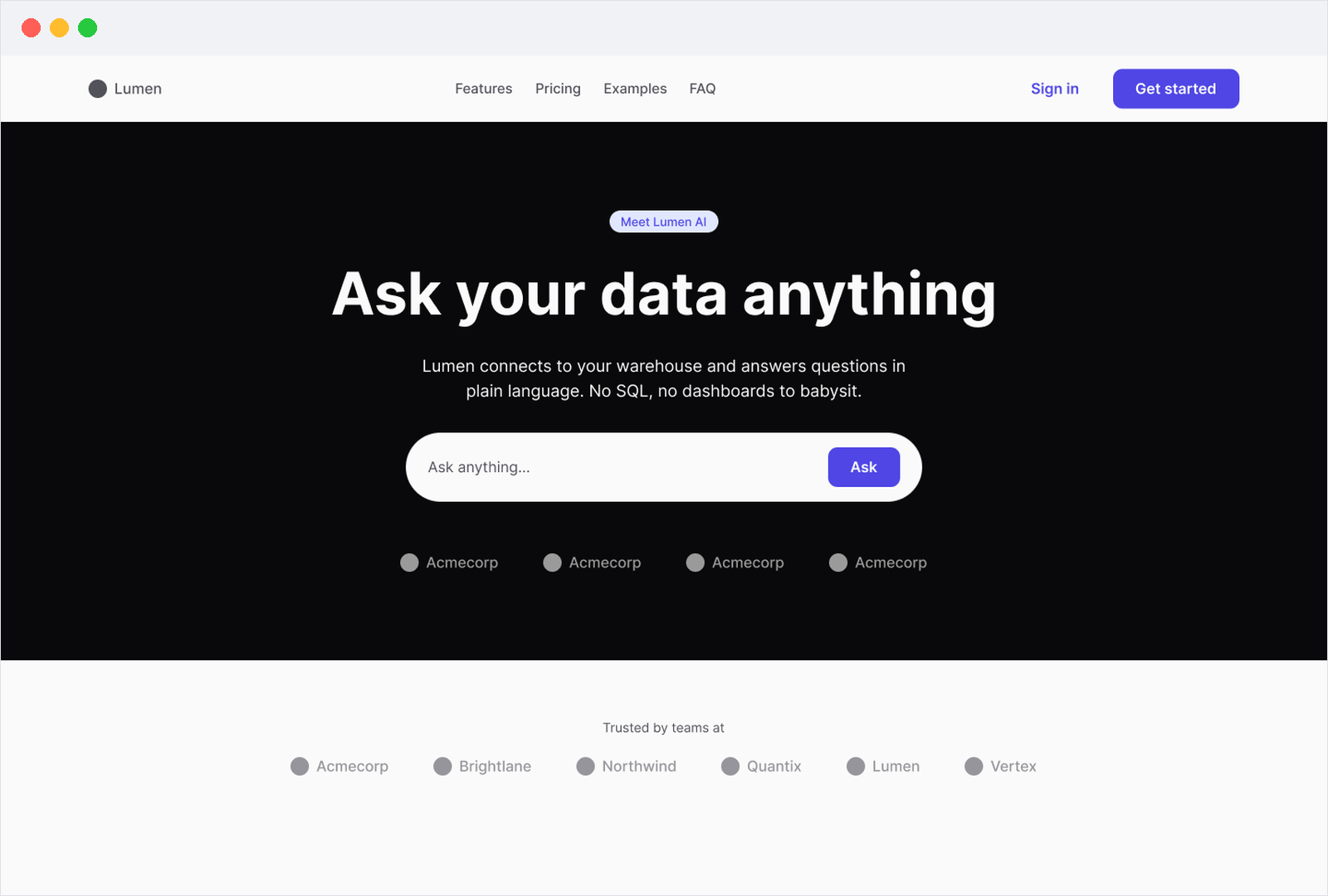 A landing page built from the Sectionry Figma kit