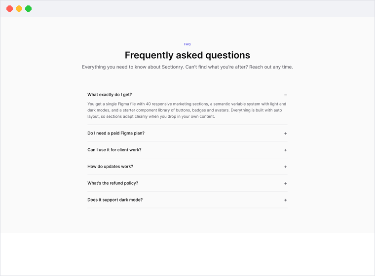 Figma FAQ section templates