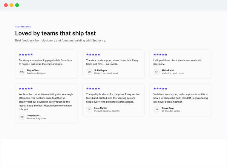 Figma testimonial section templates